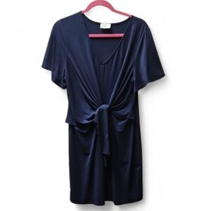 Everly Navy Tie Front V Neck Stretchy Dress, Size Large